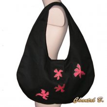 bolso rojo para llevar al hombro Tahití tela de algodón negro y flores de seda roja