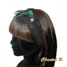 diadema turquesa pelo de encaje y plumas azul turquesa y negro