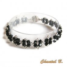 pulsera negra swarovski brillo barroco cuentas tejidas cristal swarovski negro y plata