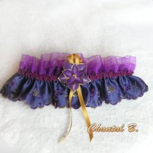 Liguero de raso de seda y organza morado