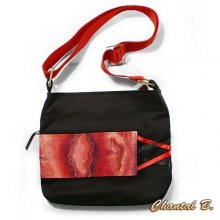 bolso de algodón negro y seda roja Sibille bandolera ajustable