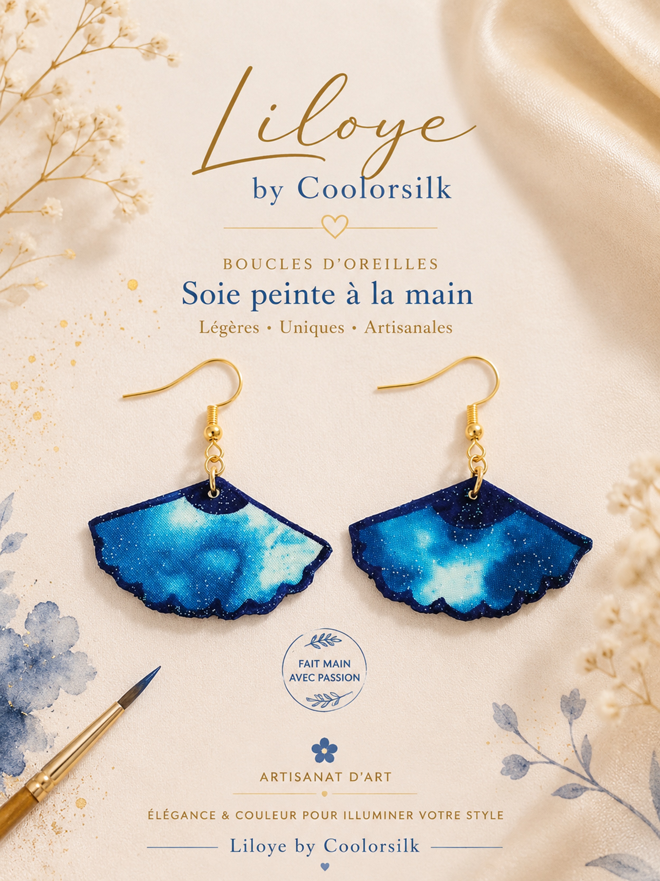 Boucles d oreilles en soie recto verso