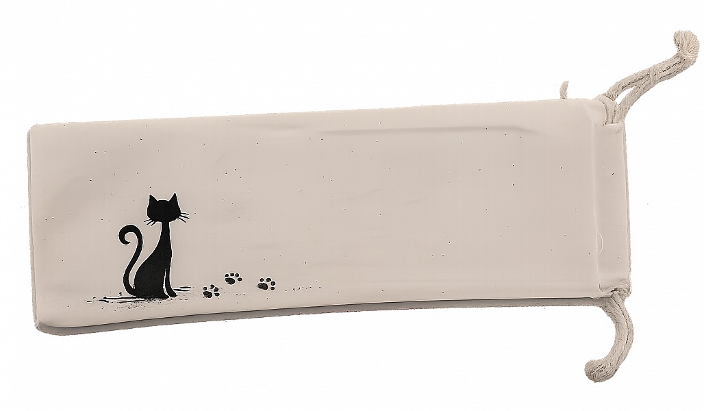 Abanico de sat&eacute;n dibujado y pintado a mano "Gato floral