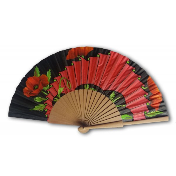 Eventail en soie dessin&eacute; et peint &agrave; la main  "florojo"