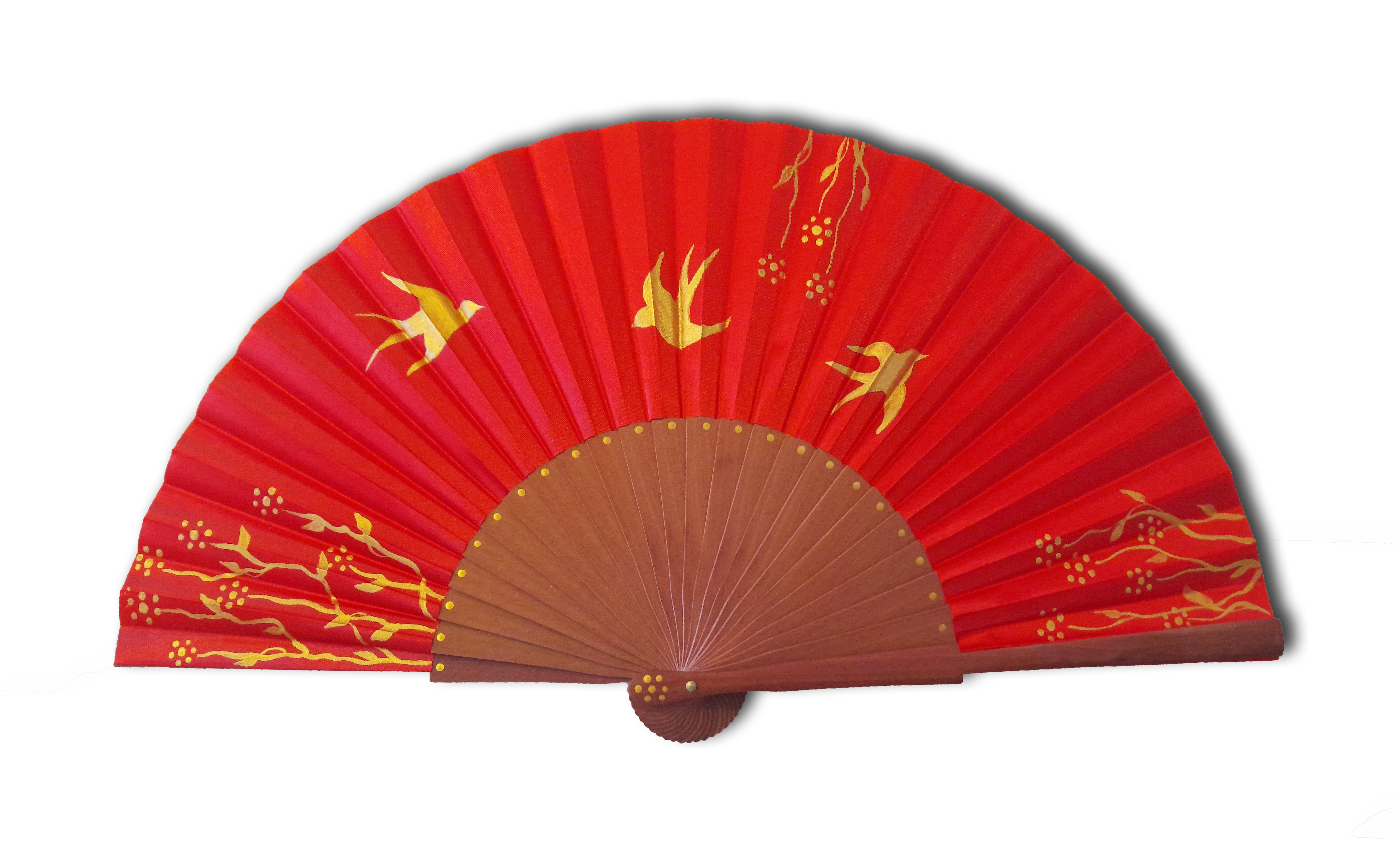 Eventail en soie  dessin&eacute;e et peinte &agrave; la main "Printemps d&acute;or"