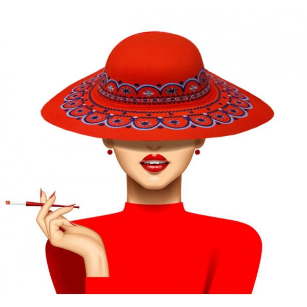 Joli chapeau feutre enti&egrave;rement peint &agrave; la main "Rouge baiser"