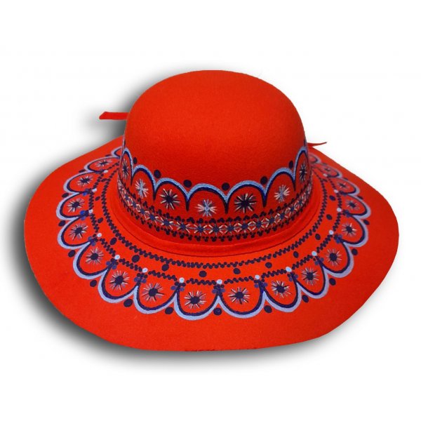 Joli chapeau feutre enti&egrave;rement peint &agrave; la main "Rouge baiser"