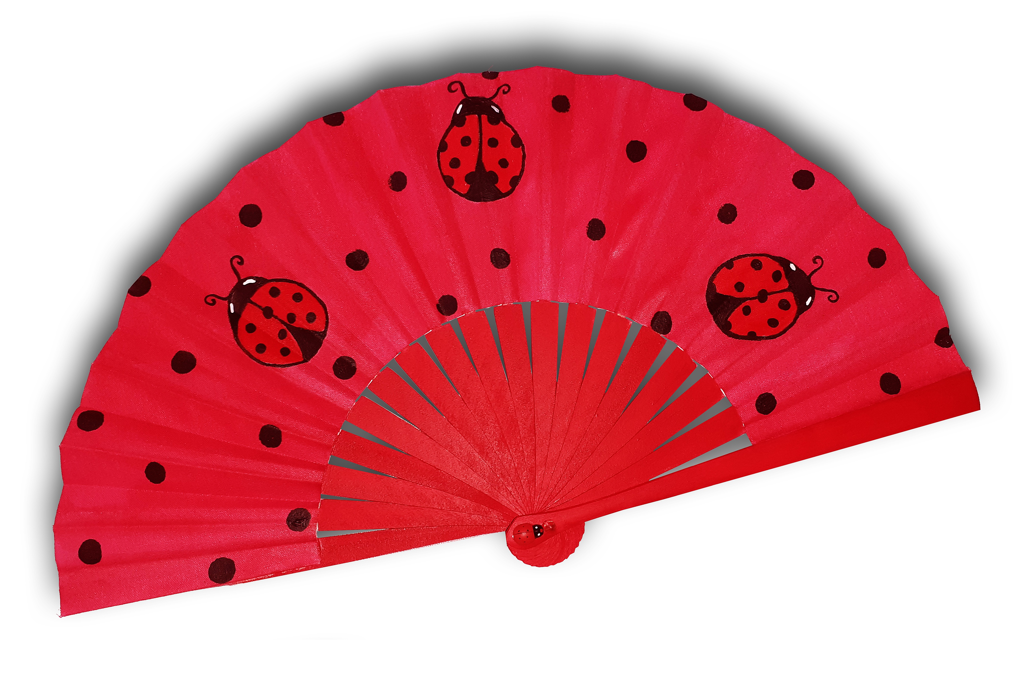 Éventail en coton peint à la main motif coccinelles.