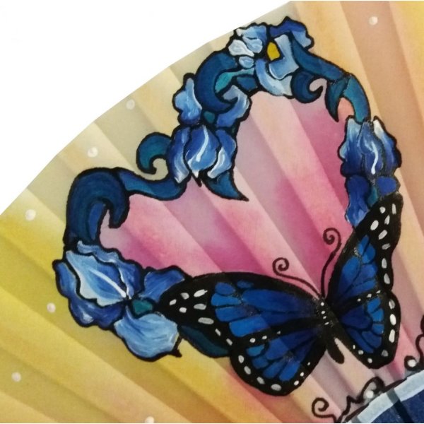 Abanico de sat&eacute;n "San Valent&iacute;n" dibujado y pintado a mano