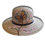 Precioso sombrero calado pintado a mano 'Monarca mexicana y cerezo japonés