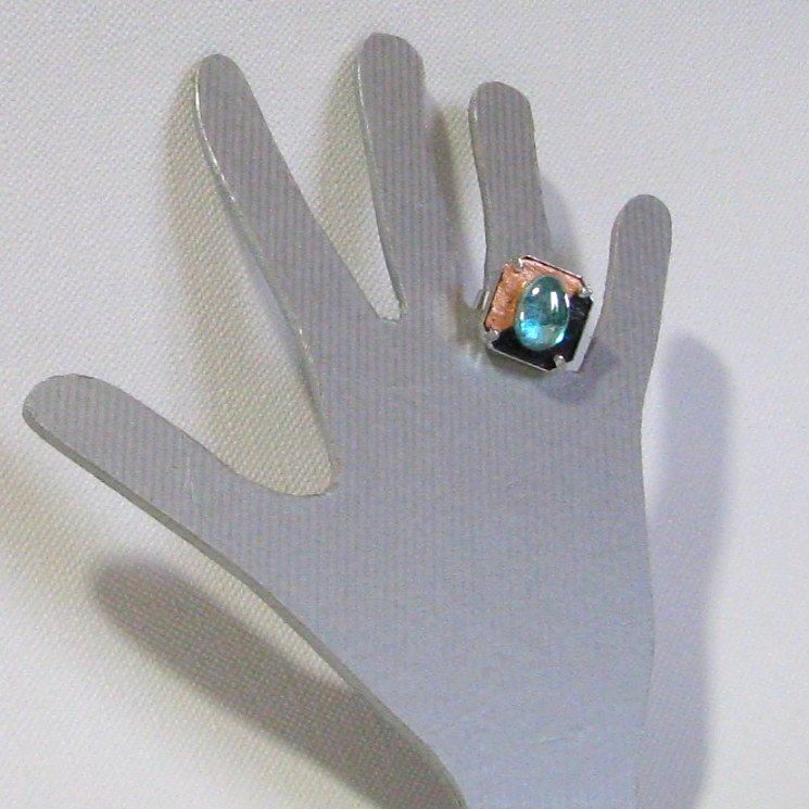 Bague Réglable pour Femme en Ardoise de couleur Cuivre et Turquoise, Création Artisanale