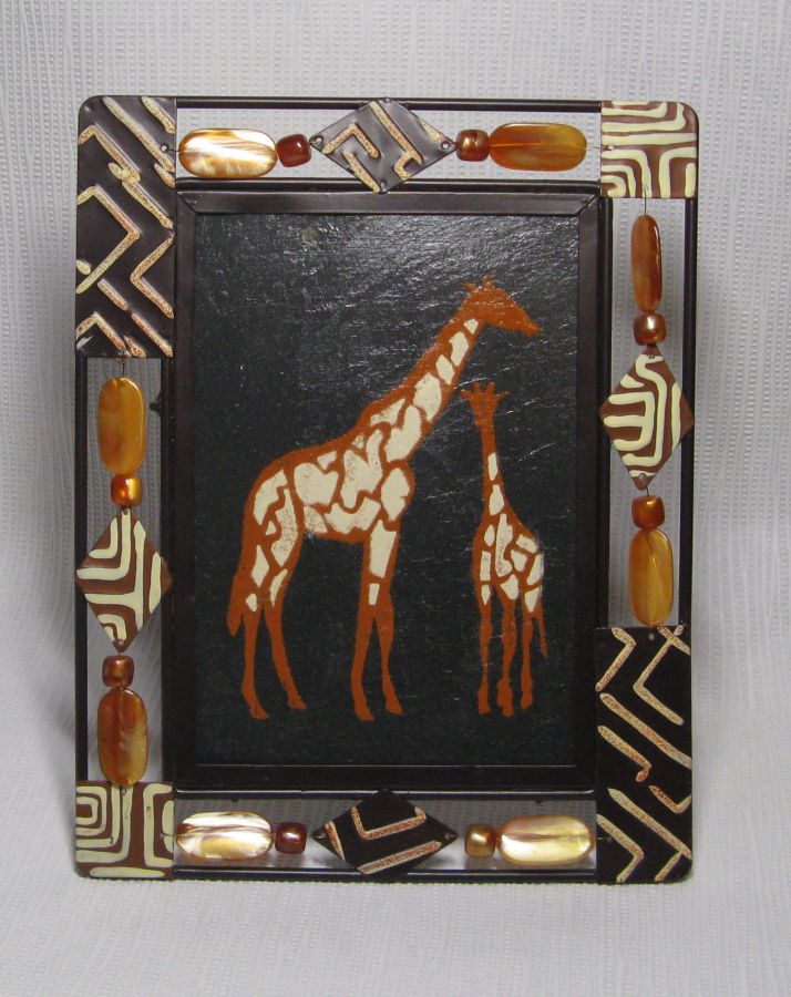 tableau africain girafe émaillée sur ardoise