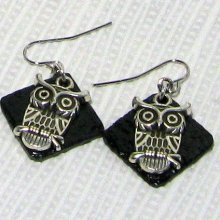 boucles d'oreille pendant chouette, hibou sur ardoise