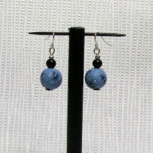 pendientes de fimo azul en gancho de plata