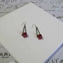 Boucles d'Oreille Perle Rose sur Chaine Noire, création unique