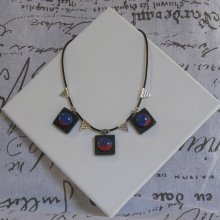 Collier Plastron pour Femme en Ardoise et Cabochons Céramique, Création Unique