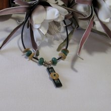 Gros Collier pour Femme en Ardoise Bois et Jade, Création Artisanale 