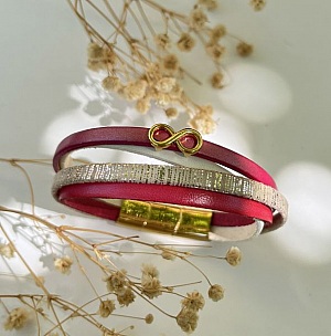 pulsera de cuero de varias vueltas de oro rosa para mujer