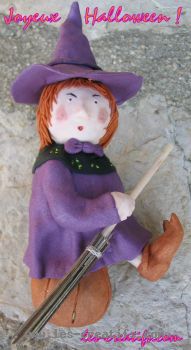 figurita de bruja Hallowwen en Fimo