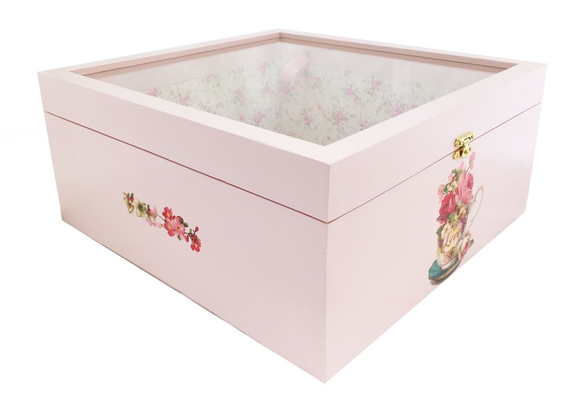 Caja de madera y su tapa de cristal. Modelo : té rosa