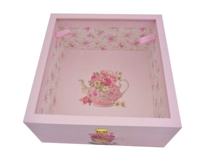 Caja de madera y su tapa de cristal. Modelo : té rosa