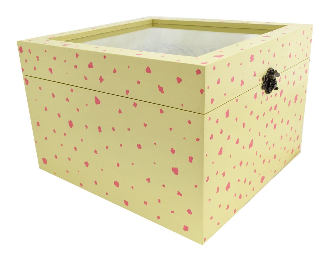 Caja de madera con tapa de cristal. Modelo : sakura amarillo