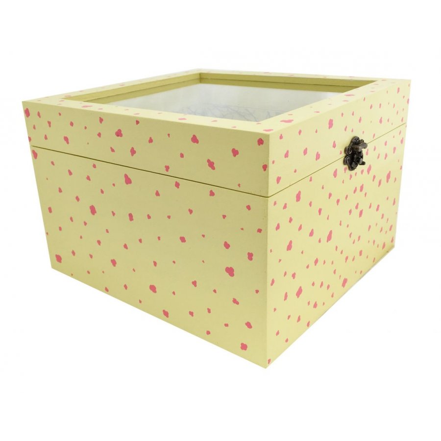 Caja de madera con tapa de cristal. Modelo : sakura amarillo