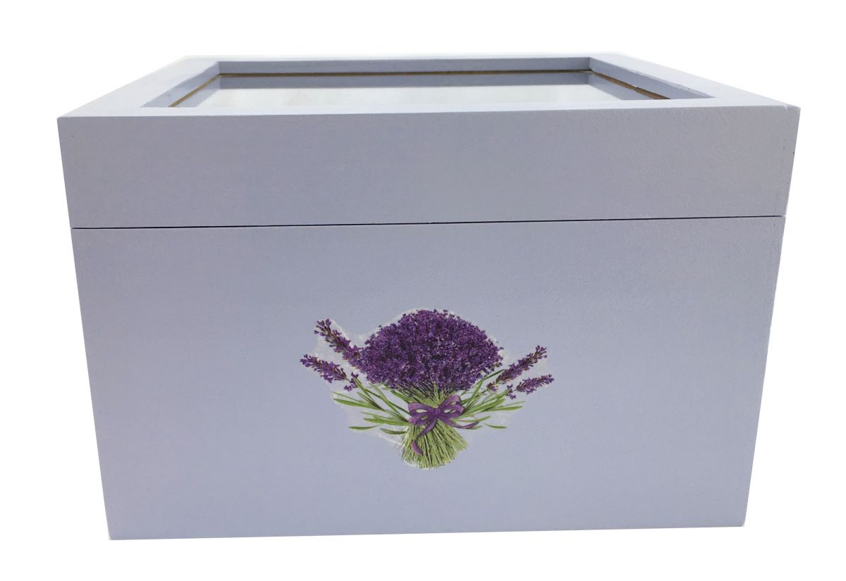 Caja de madera con tapa de cristal. Modelo : lavendula.