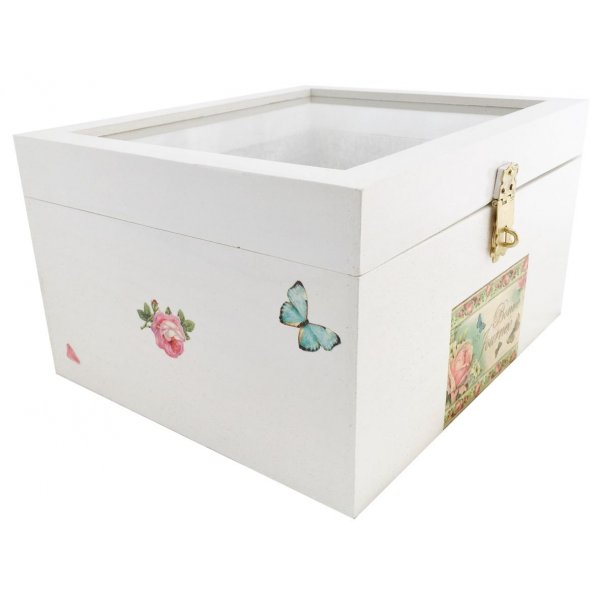 Caja de madera con tapa de cristal. Modelo : good day