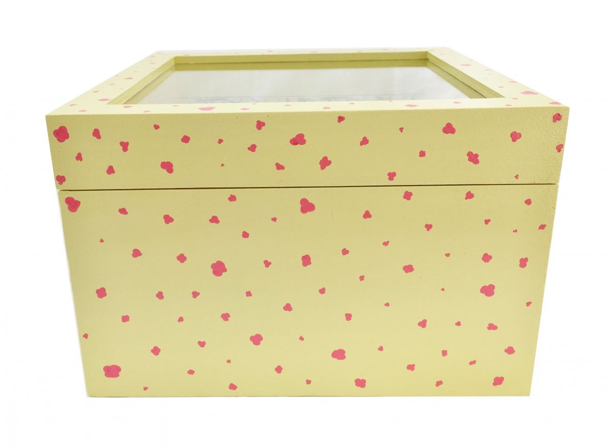 Caja de madera con tapa de cristal. Modelo : sakura amarillo