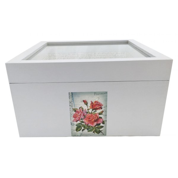 Caja de madera y su tapa de cristal. Modelo : carta de agua de rosas