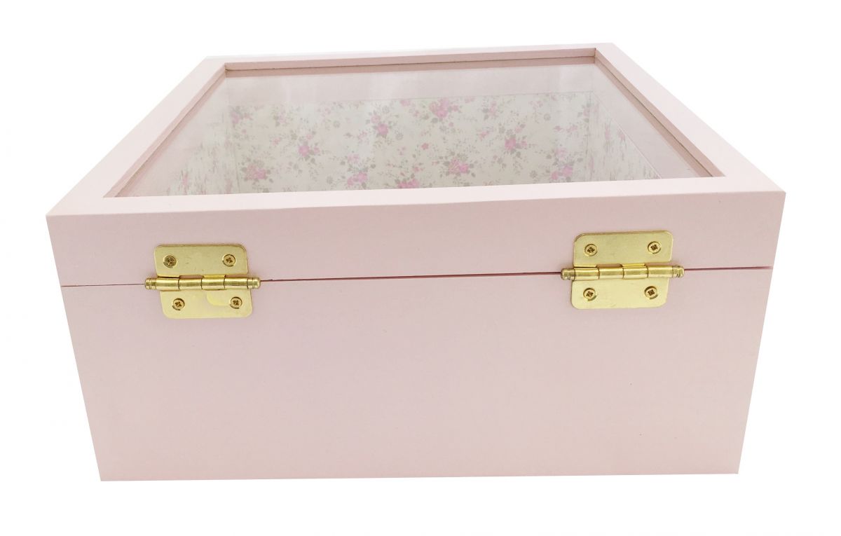 Caja de madera y su tapa de cristal. Modelo : té rosa