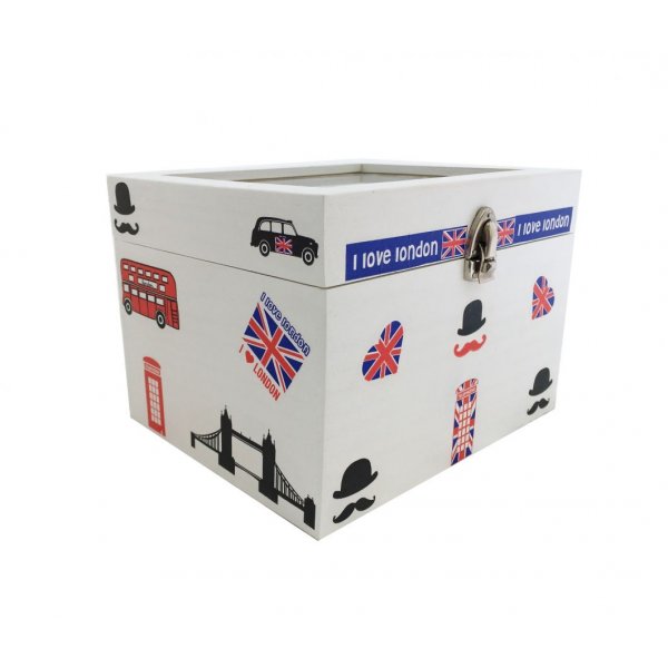 Caja de madera y su tapa de cristal. Modelo : london