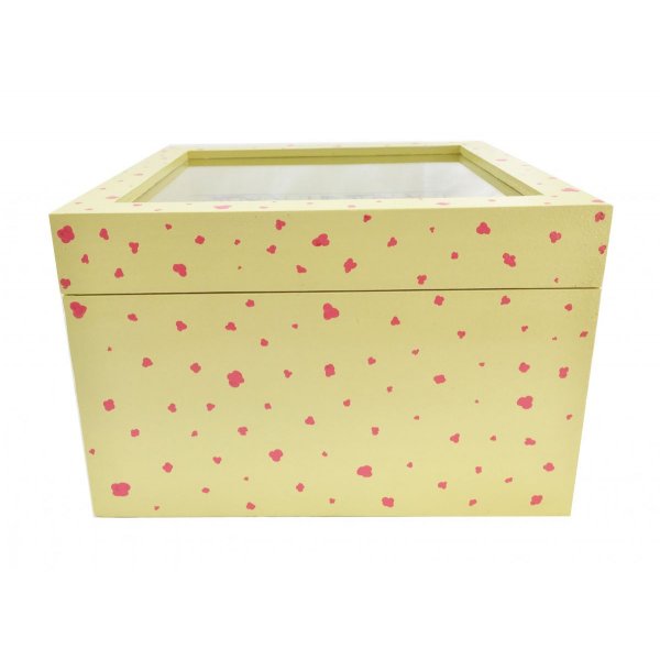 Caja de madera con tapa de cristal. Modelo : sakura amarillo