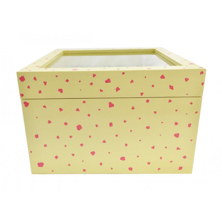 Caja de madera con tapa de cristal. Modelo : sakura amarillo