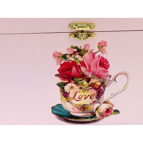 Caja de madera y su tapa de cristal. Modelo : t&eacute; rosa