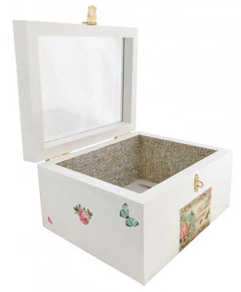 Caja de madera con tapa de cristal. Modelo : good day