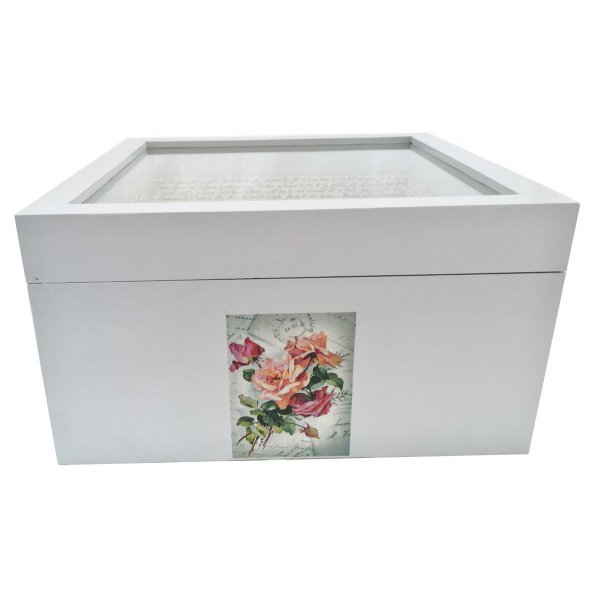 Caja de madera y su tapa de cristal. Modelo : carta de agua de rosas