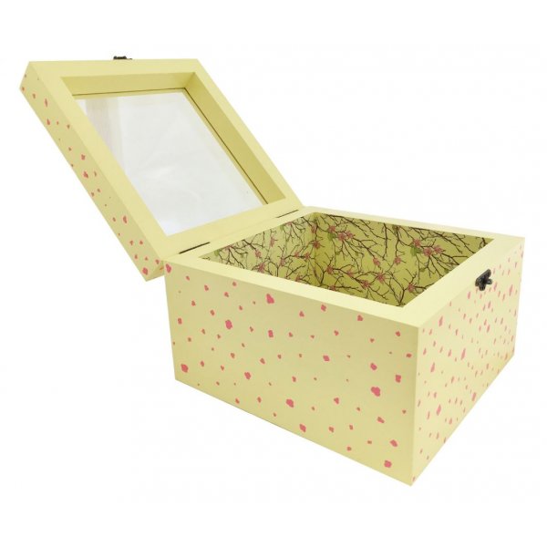 Caja de madera con tapa de cristal. Modelo : sakura amarillo