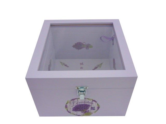 Caja de madera con tapa de cristal. Modelo : lavendula.