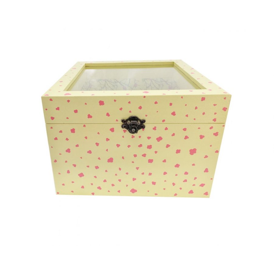 Caja de madera con tapa de cristal. Modelo : sakura amarillo