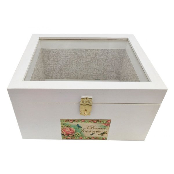 Caja de madera con tapa de cristal. Modelo : good day