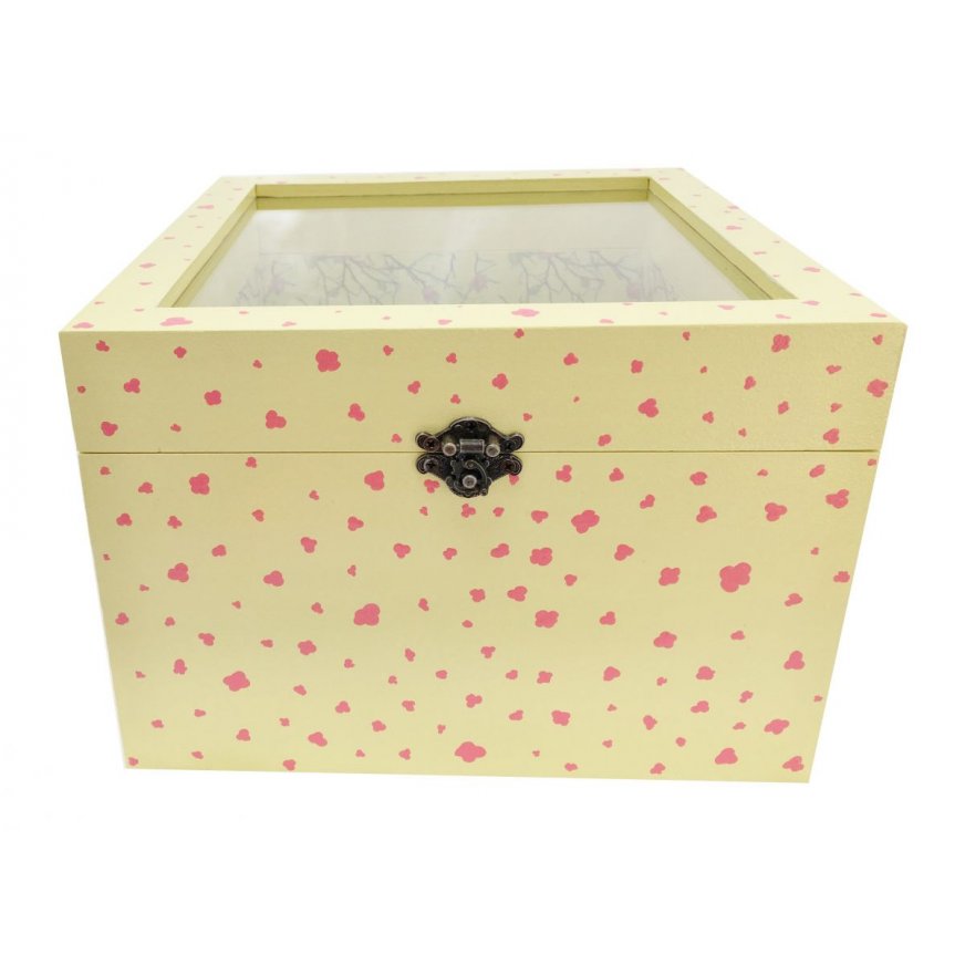 Caja de madera con tapa de cristal. Modelo : sakura amarillo