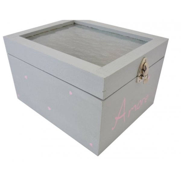 Caja de madera con tapa de cristal