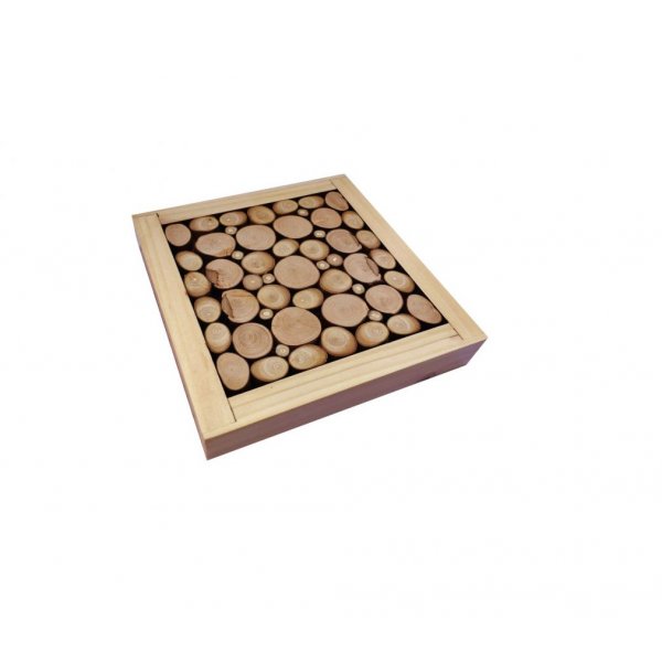 Salvamantel en troncos de madera avellana / lila, reversible en taza con decoraci&oacute;n craquelada dorada