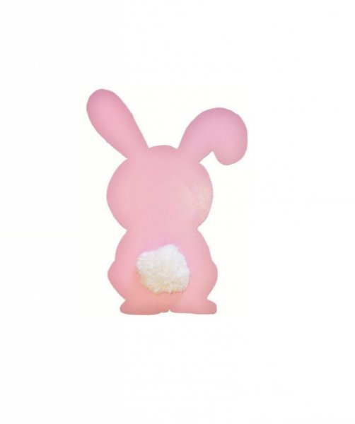 Letrero de madera para pared o puerta modelo : conejo rosa con cola de pomp&oacute;n de lana 29x20 cm ni&ntilde;a
