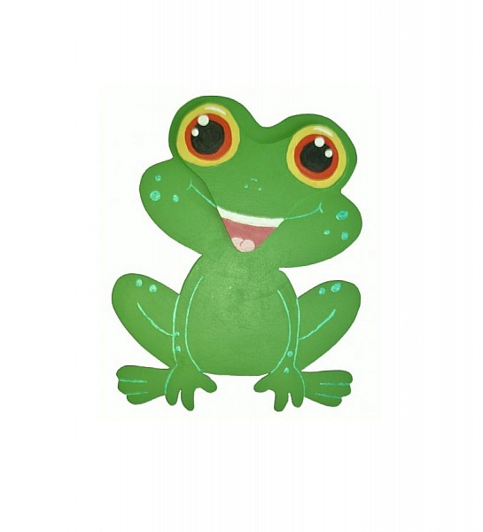 Letrero de madera para pared o puerta modelo : rana chibi manga 21x20 cm verde