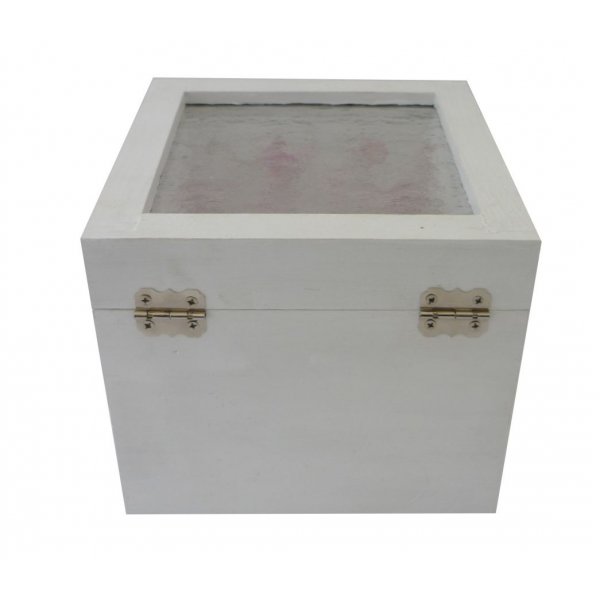 Peque&ntilde;a caja de madera maciza con decoraci&oacute;n de cupcakes blancos