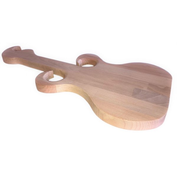 Tabla de cortar de madera de haya natural FSC modelo guitarra lugar para 2 vasos