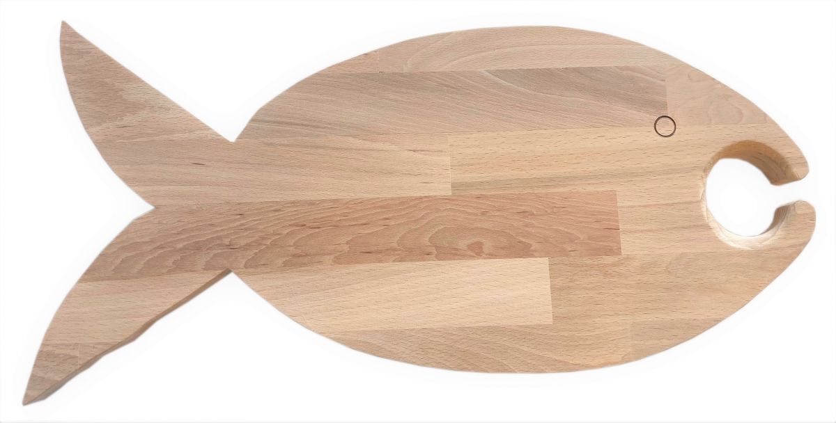 Tabla de cortar de madera de haya natural FSC modelo pescado 1 vaso 